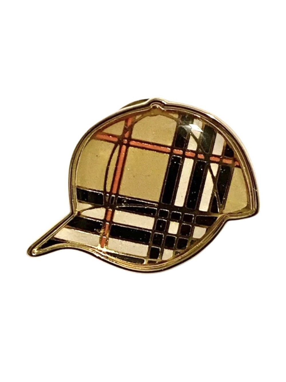 Burberry Nova Check Cap Enamel & Gold Tone Lapel Pin, Collectible, VIP, NIP